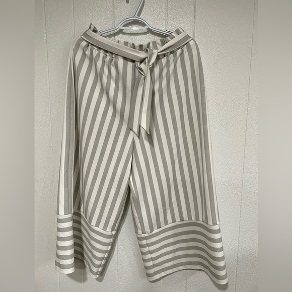 EST.1946 striped belted with elastic  paper-bag waist wide capri culottes pants - Picture 3 of 10